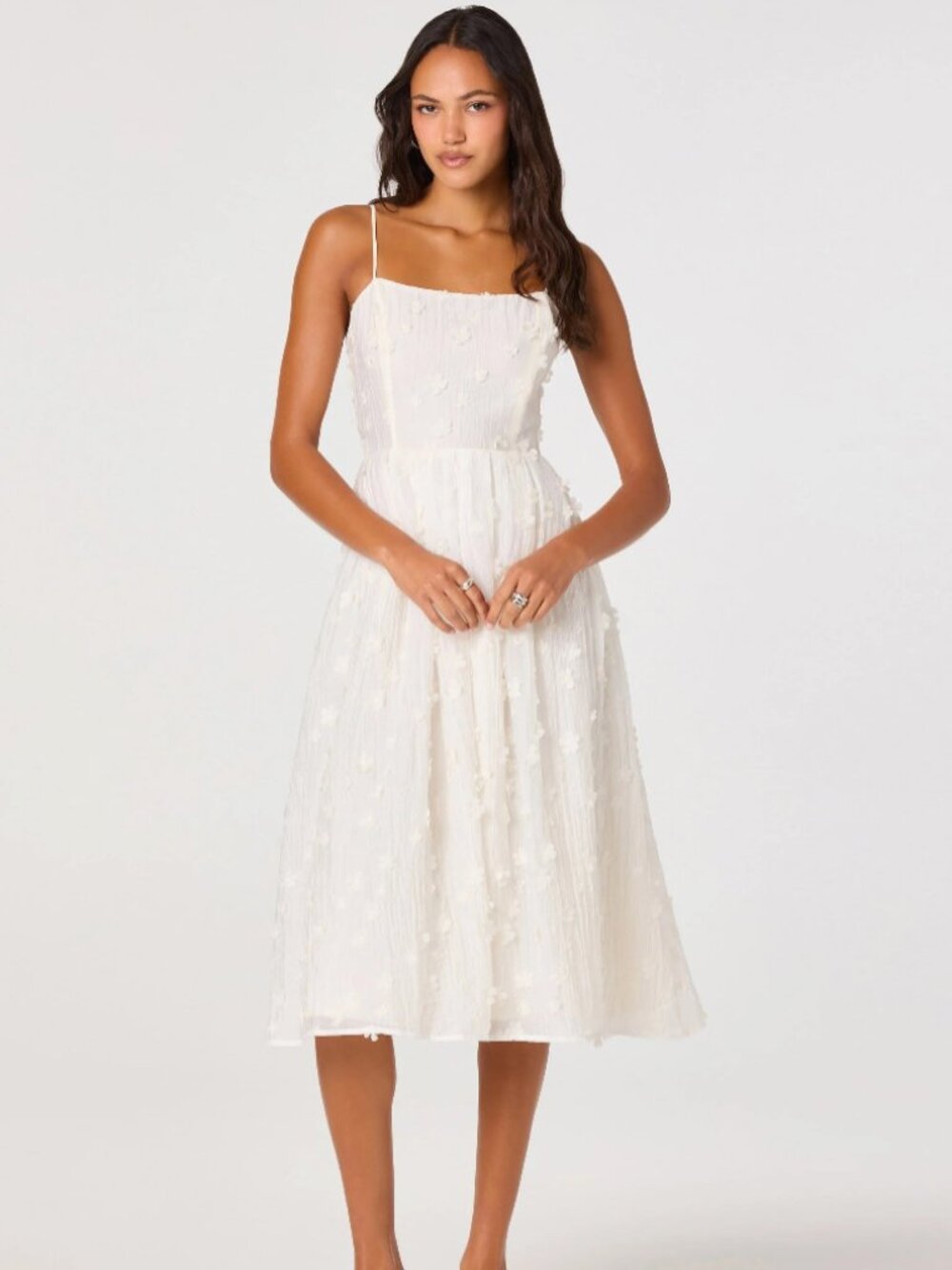 Avani White 3D Floral Applique Midi Dress from ASTR